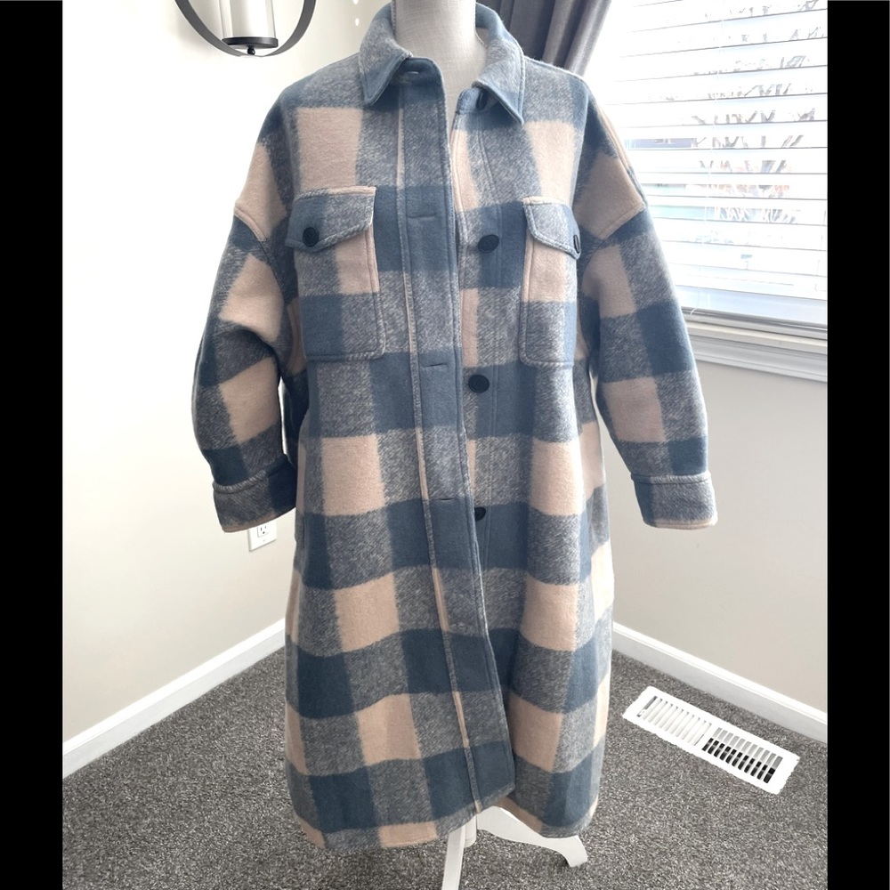 Isabel Marant Blue Tan Plaid Shacket Size 1.